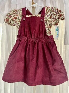 Carter's Maroon Corduroy Pinafore with Floral Dress combined